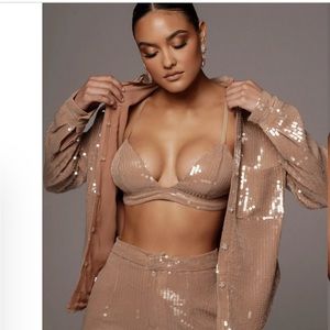 button down shirt and sequin bralette. JLuxe label. Size small